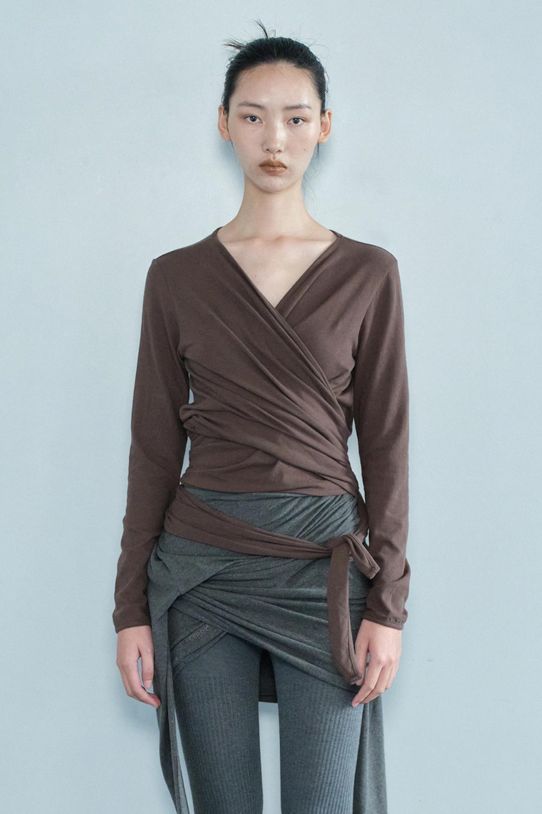 DROP WRAP CARDIGAN / BROWN