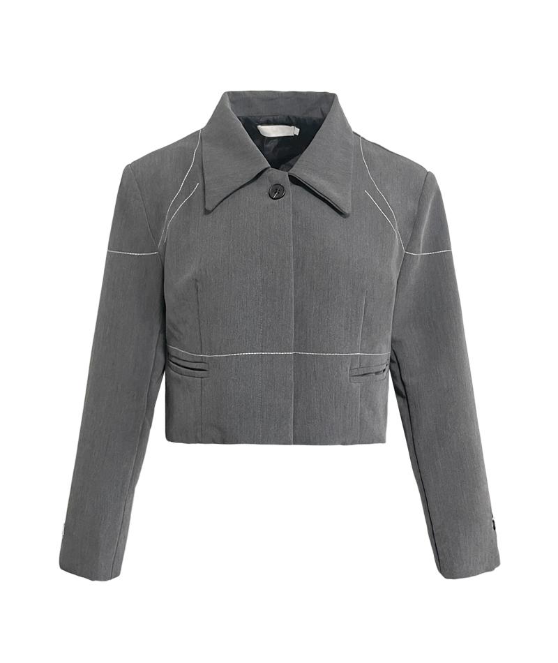 그레이 스티치 카라 자켓