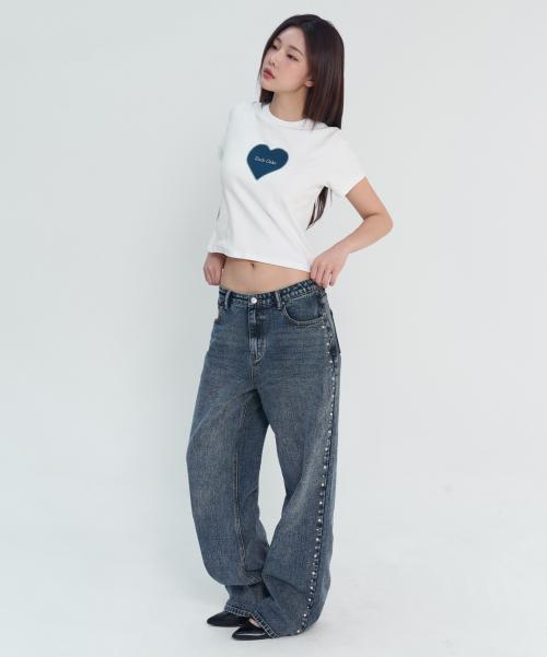 Studded Line Point Jeans - Ash gray