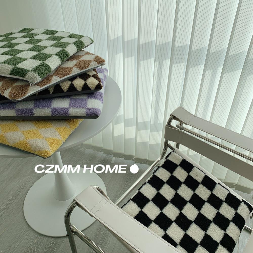 체커보드방석 체크격자 양털 뽀글이 따듯한 겨울방석 푹신한 사무실 의자 소파패드
