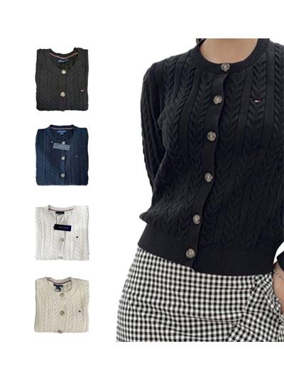 타미힐피거 여성 라운드넥 케이블 가디건