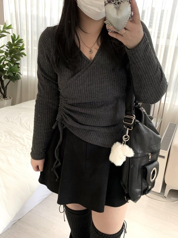 사이드 셔링 브이넥 골지티 (2color)