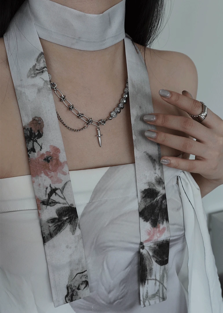 ink painting scarf | 오리엔탈 수묵화 타이 스카프