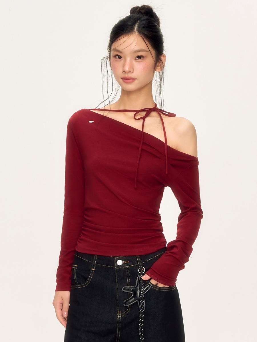 Weekendhub Crimson Asymmetry Tie Top
