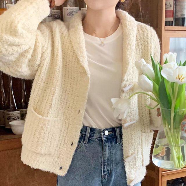 나의데스티니 떡볶이 더플 카라 울 니트 가디건