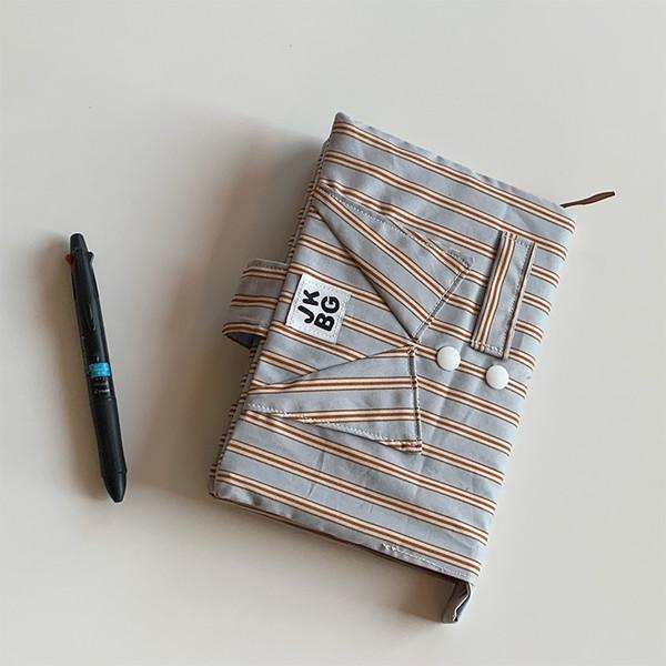 Folded cloth diary cover - Classic stripes blue