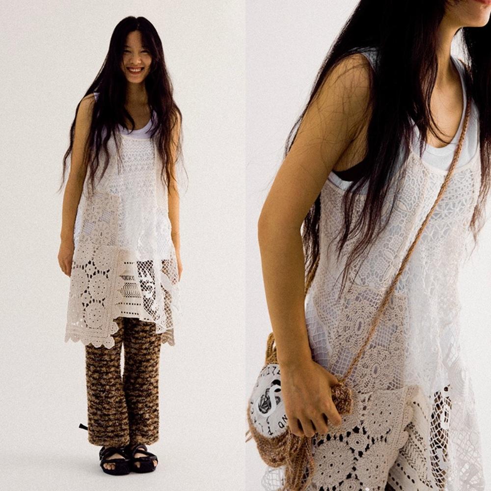 CONP 레이스 민소매 레이어드 원피스 크로셰 원피스
