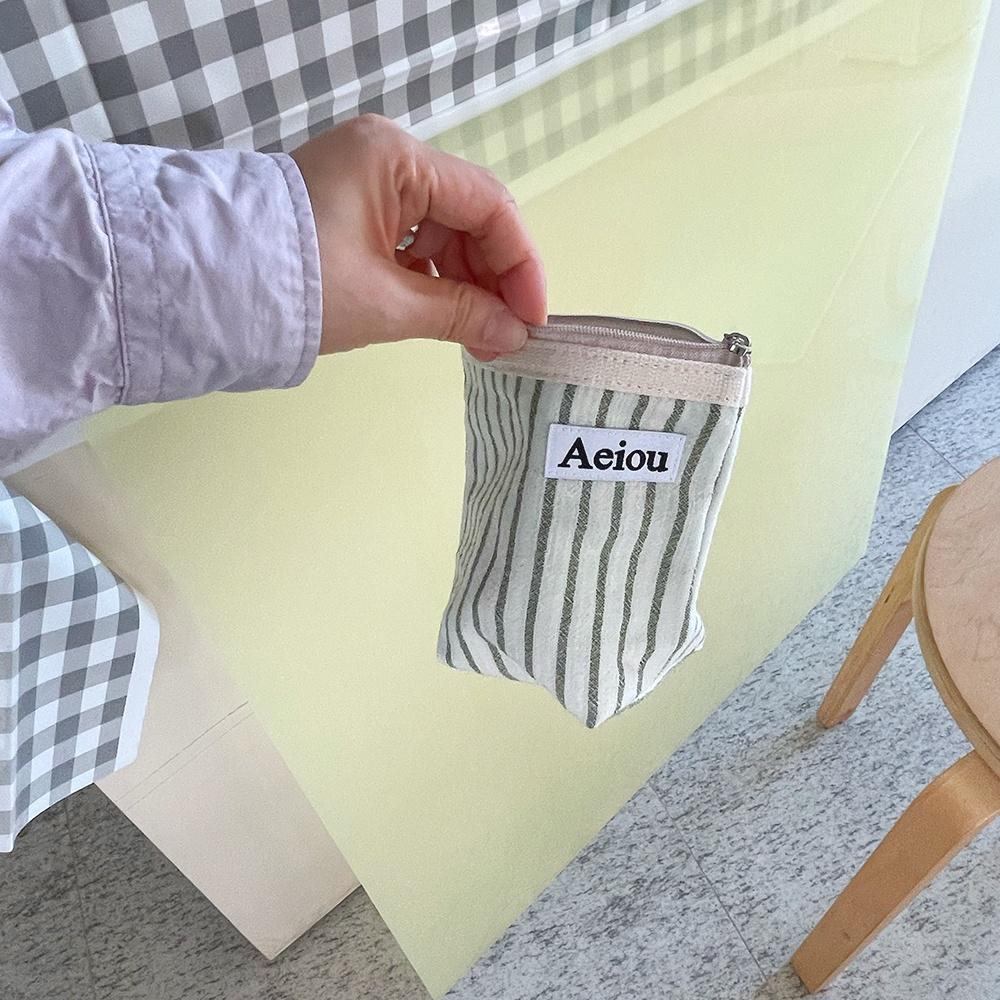 Aeiou Basic Pouch (M size) Stripe Crayon Khaki