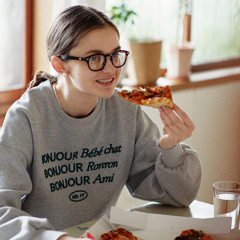 [RRxCB] Bonjour Ronron Crop Sweatshirts Grey