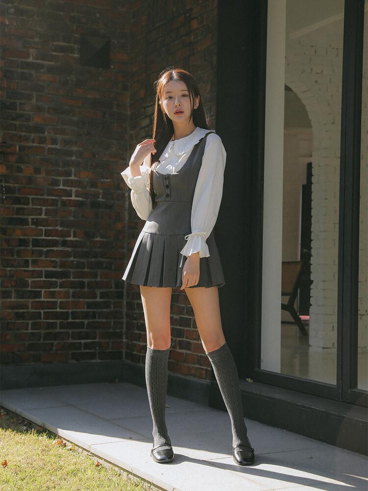 하이버넷 플리츠 스커트 슬림 베스트 원피스 그레이