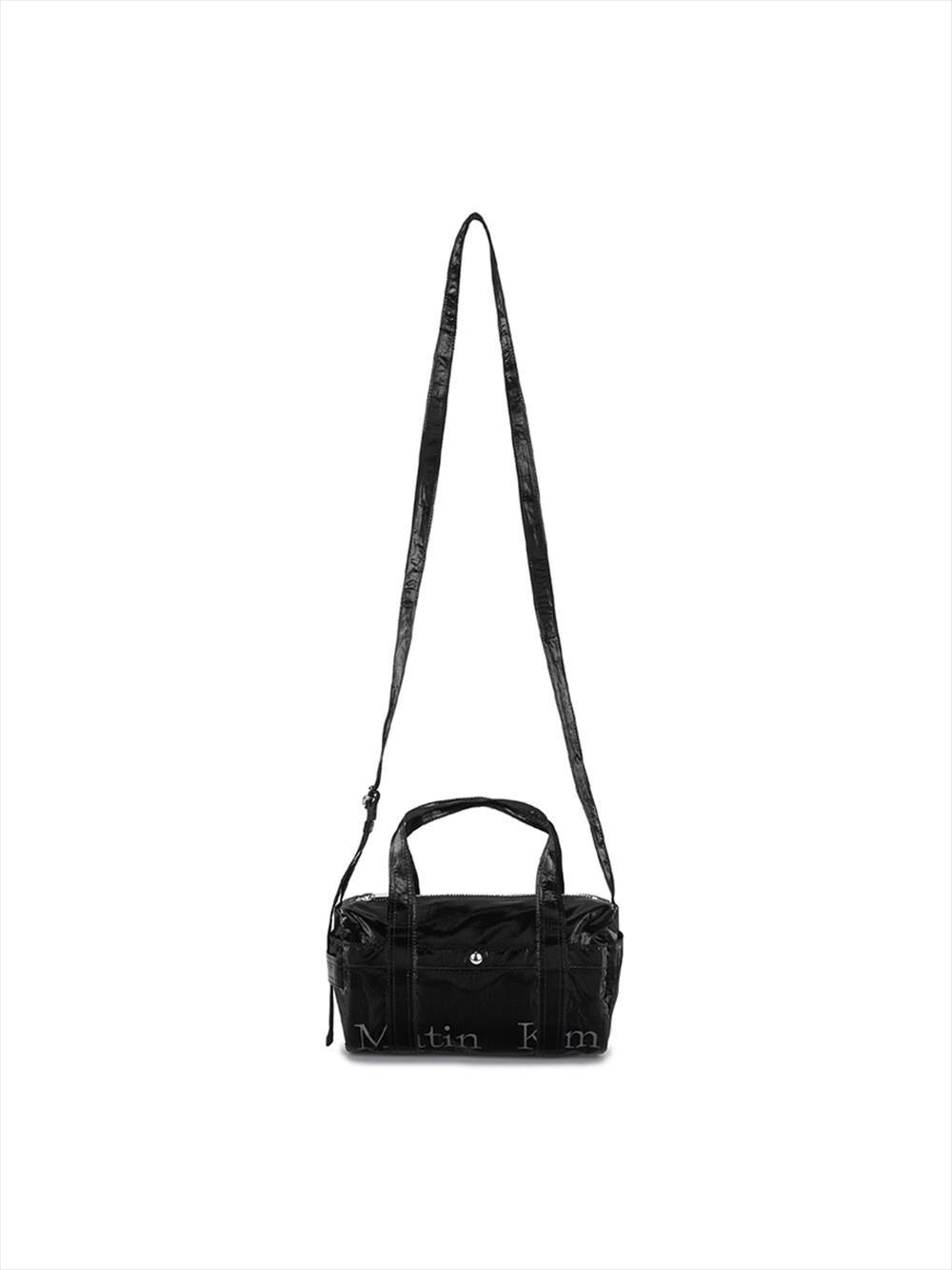 GLOSSY LOGO SPORTY MINI DUFFEL BAG IN BLACK