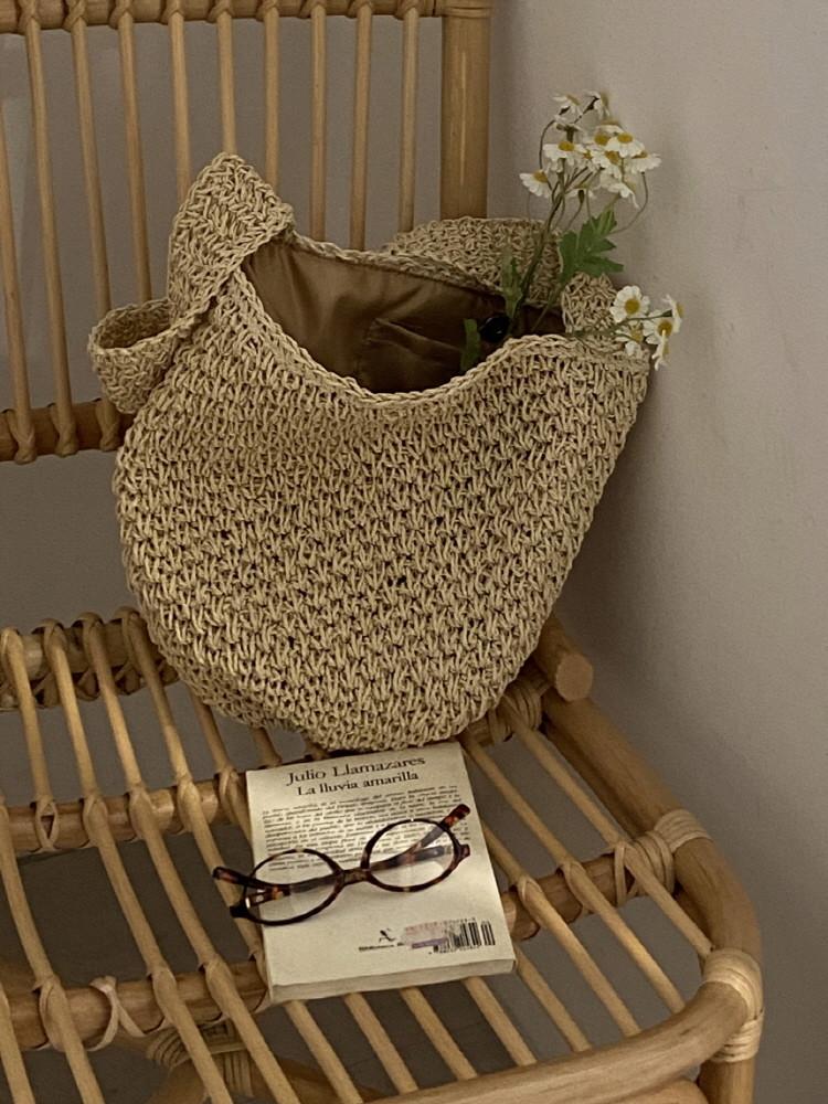 와플 라탄밀짚숄더백