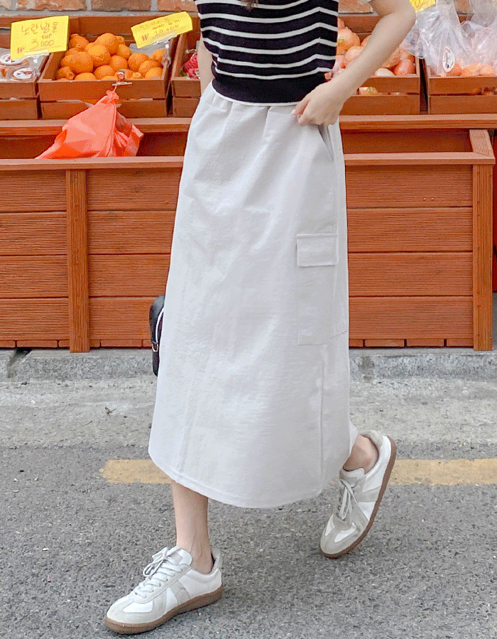 [MADE]에클레어 뒷트임 밴딩 카고 롱 스커트(3color)