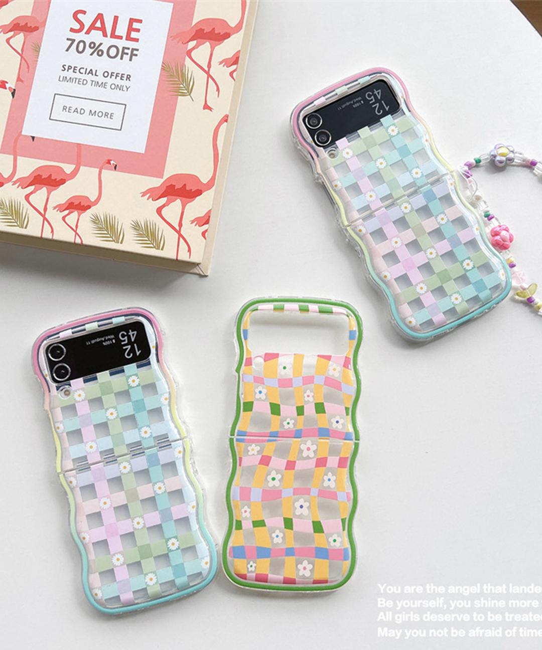 갤럭시 Z플립3 4 지플립 3 4 5 플라워 물결 체크 꽃 봄 스트랩 투명 유니크 키치 우정 친구 생일 귀여운 선물 핸드폰 휴대폰 폰 삼성 줄 케이스 지플립케이스 지플립4 Z플립5
