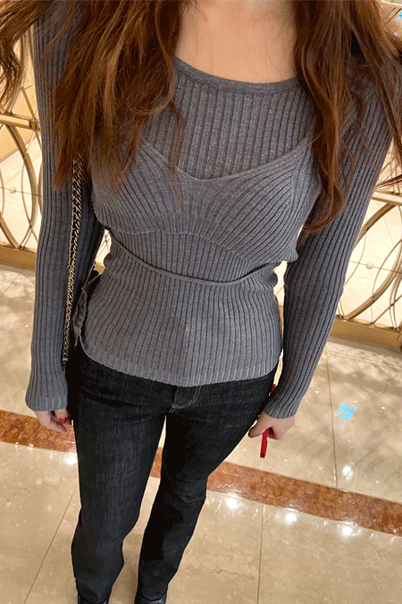 레이어드 스트랩 니트탑 (3color)