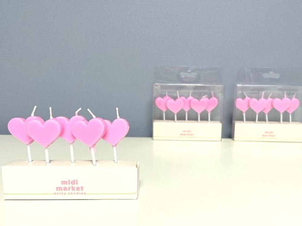 납작하트 블러 핑크(5개입) 생일초 하트초  핑크하트초 파티용품