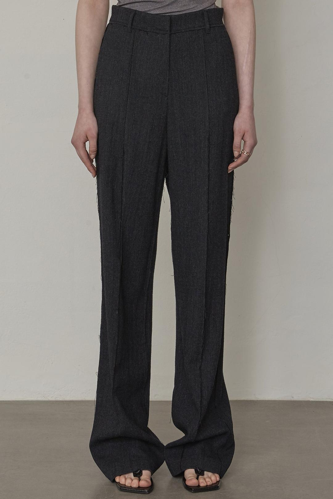 Frayed edge detail wool trousers - CHARCOAL / S