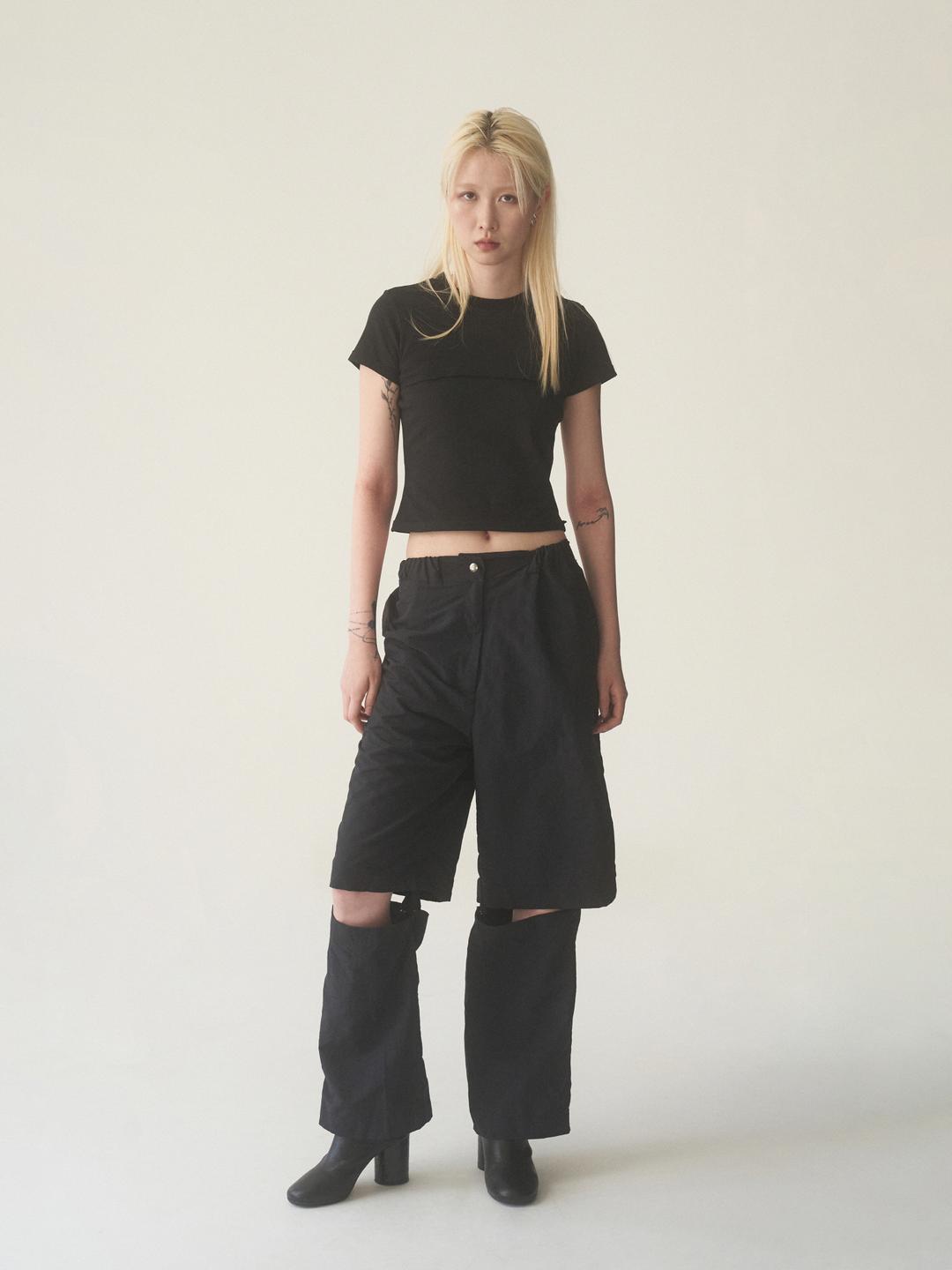 NYLON CONVERTIBLE SNAP PANTS, BLACK