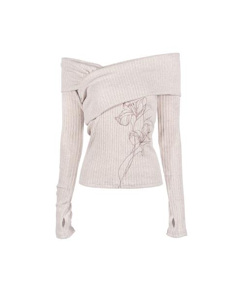 언발란스 오프숄더 탑_오트밀