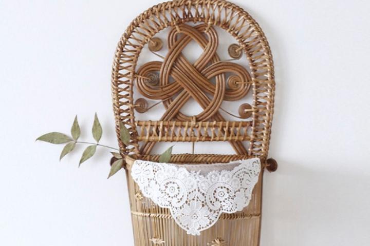 라탄 벽걸이 인테리어 수납 바구니 벽장식 걸이 정리함 소품 수납함