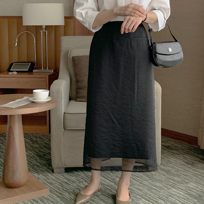 [제작] 뷰티 시스루 오간자 레이어드 롱 스커트 77546 빅사이즈여성의류