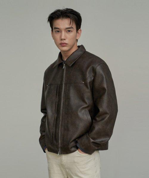 더블 라인 트러커 크랙 자켓 (브라운)