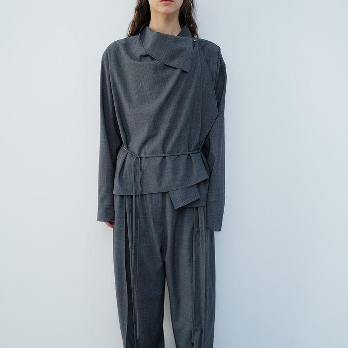 WAIST STRING SIDE PANEL TROUSERS [GRAY]