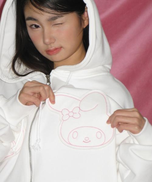MY MELODY APPLIQUE HOODIE ZIP UP WHITE