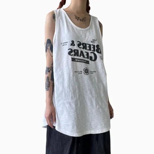 오버핏 워싱 레터링 나시 슬라브