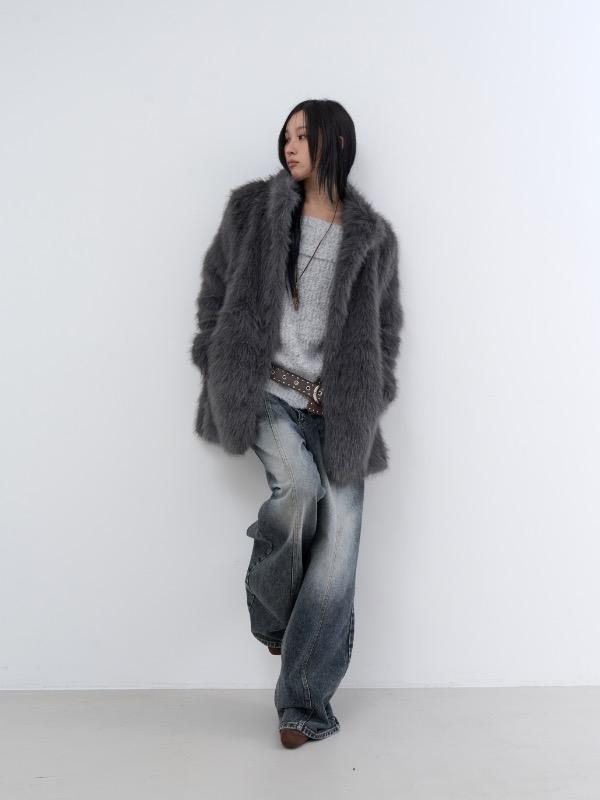 로웨어 midi fur jacket