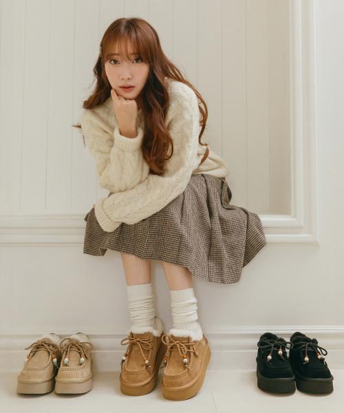 Doongsil  둥실 구슬 하트 참 방한 통굽 어그 로퍼_3color