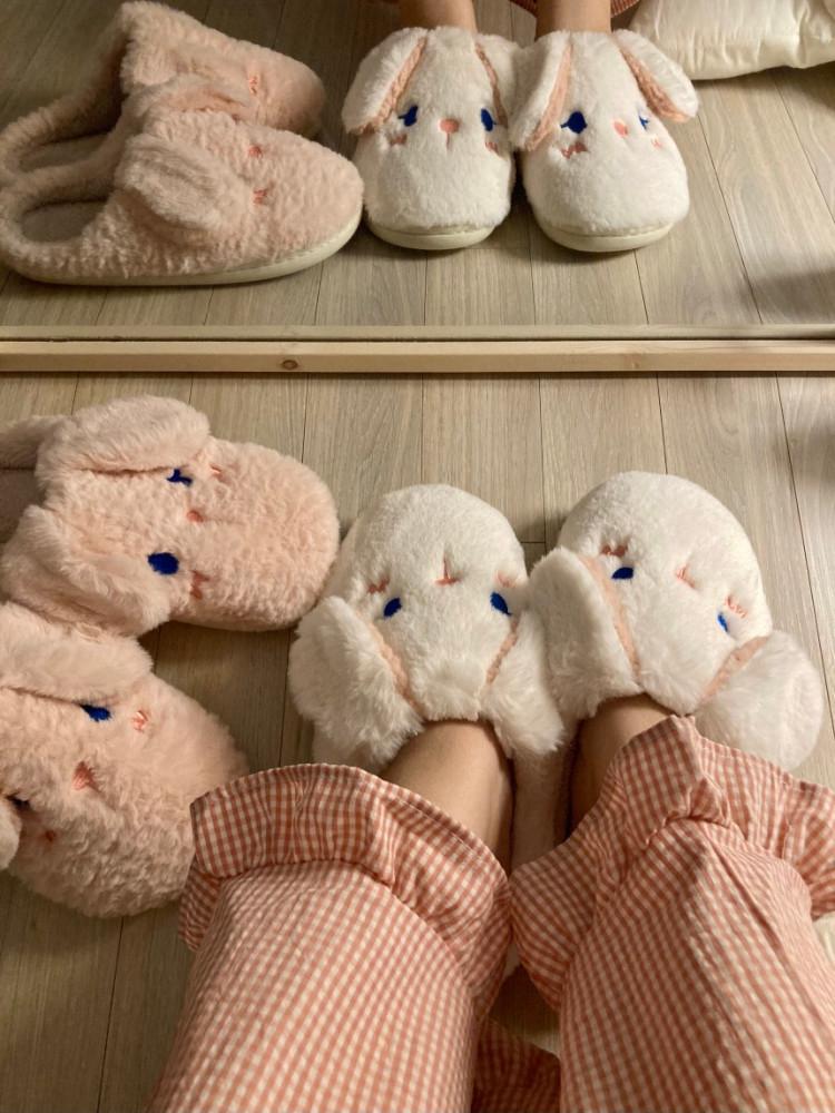 토끼 털 홈슬리퍼