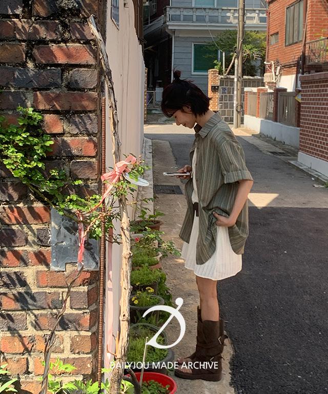 데일리쥬 [단독] [3만장판매/MADE] 클립스 오버핏 스트라이프 셔츠(공용) (반팔/긴팔)