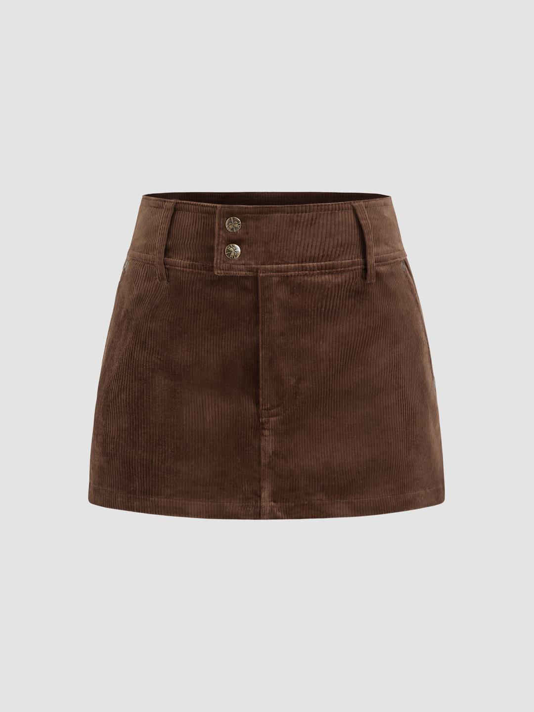 Corduroy Cotton-blend Low Rise Pocket Button Mini Skort