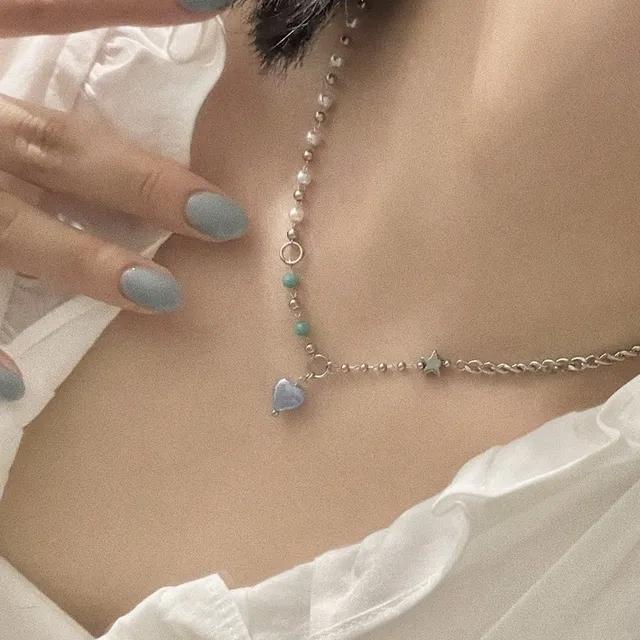 *변색X* 아쿠아 오로라 하트 써지컬 체인목걸이 (1color)