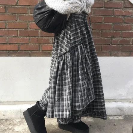 [MD극찬🖤] 로은 빈티지 프릴 롱 체크 스커트