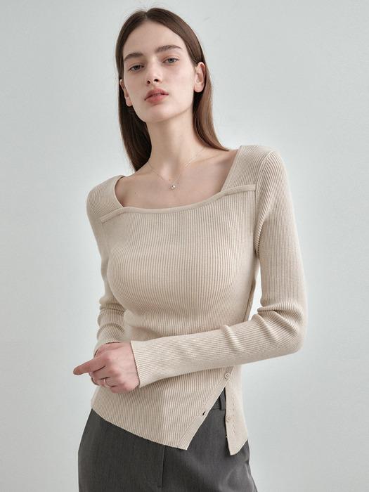 스퀘어넥 레이어드 사선 버튼 골지 니트 탑 MDKT123_6 Colors