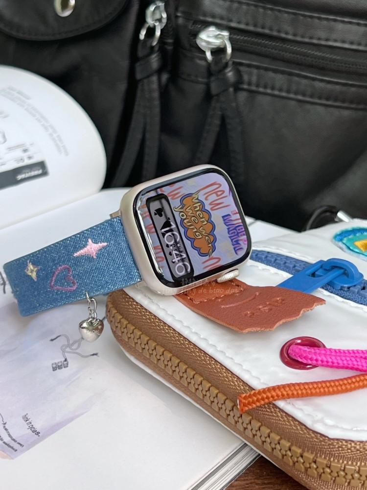 수심 Denim Heart Watch Strap 애플워치 데님 스트랩 진청 키치 y2k