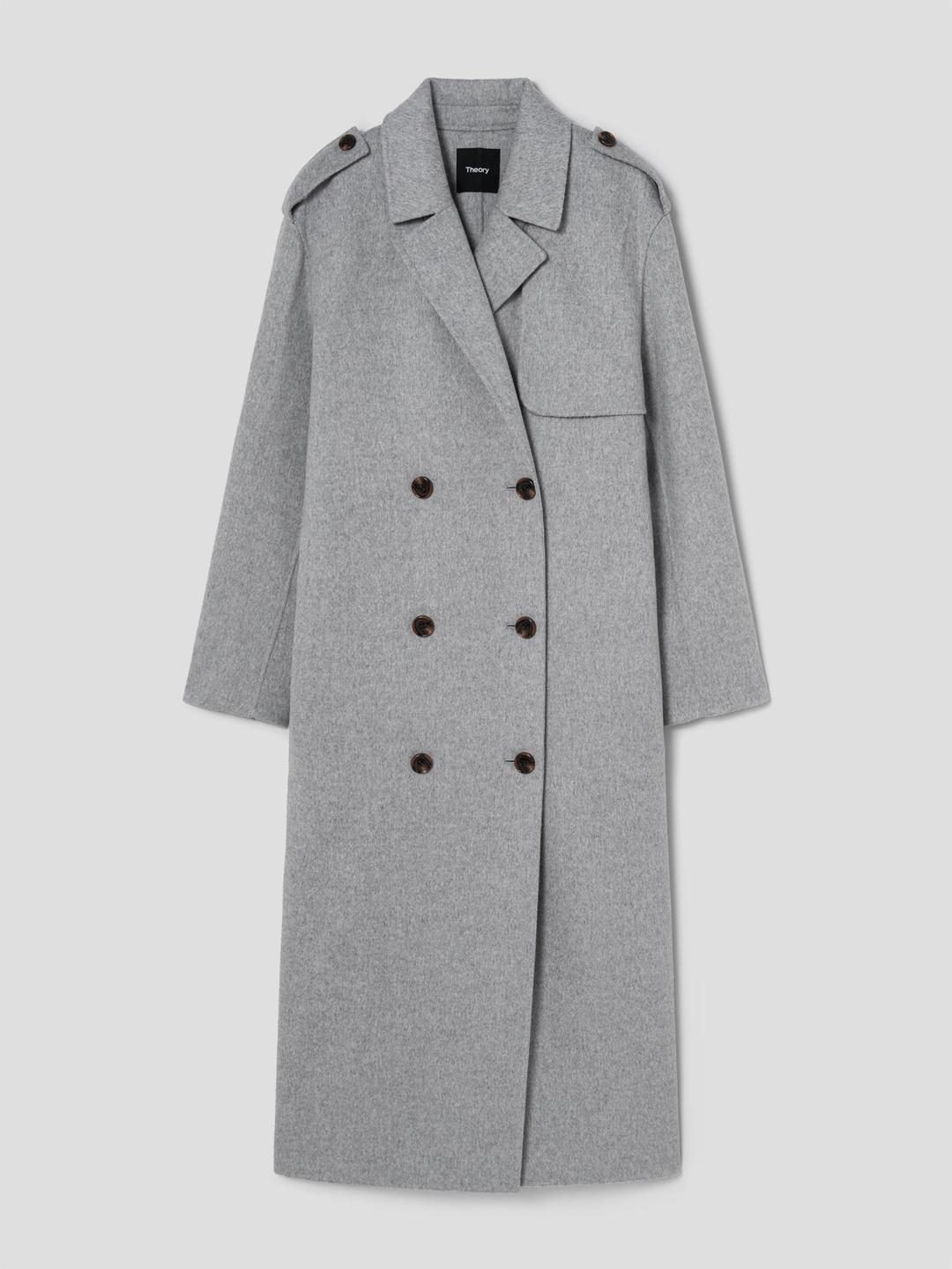Women Double Wool-Cashmere Double Overcoat - Light Grey Melange