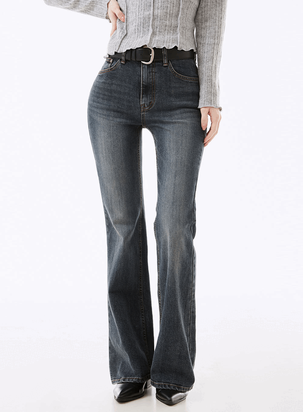 톤드온 워싱 세미부츠컷 데님팬츠