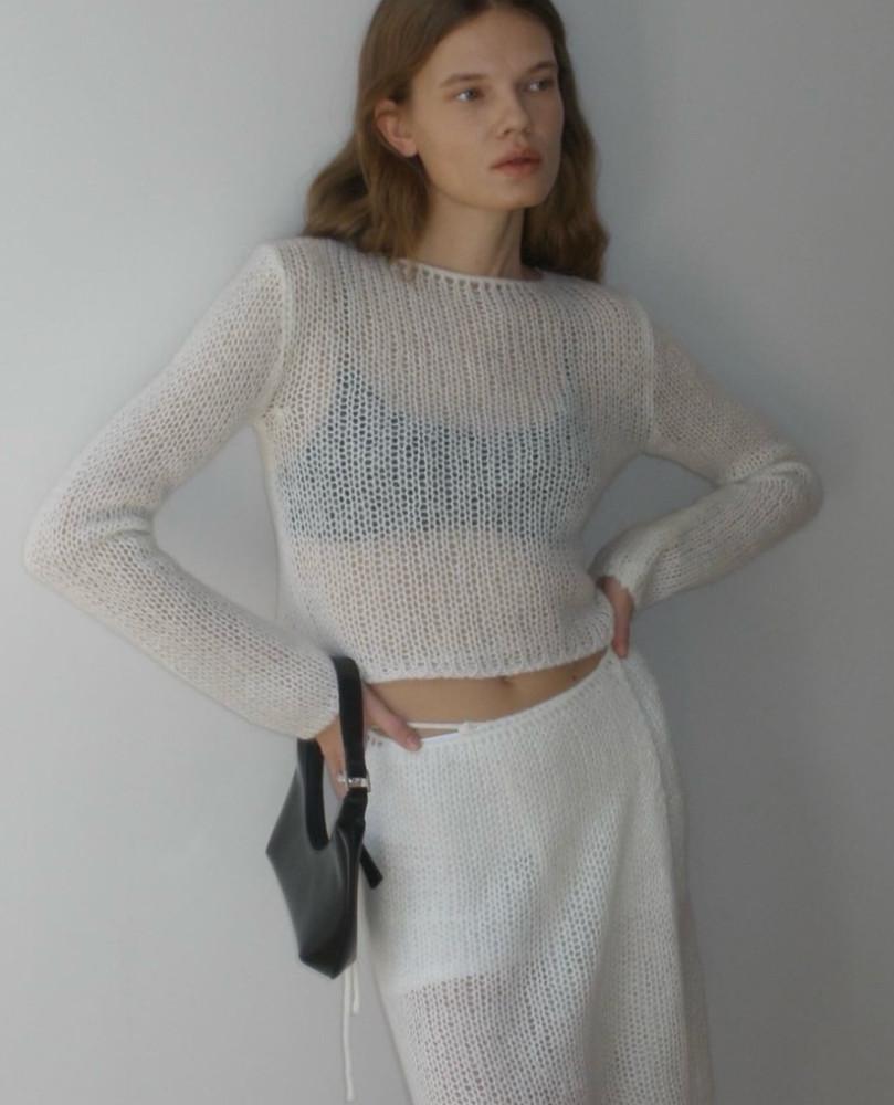 루아므 런던플랏 모헤어 보트 크롭 니트 / 셋업가능