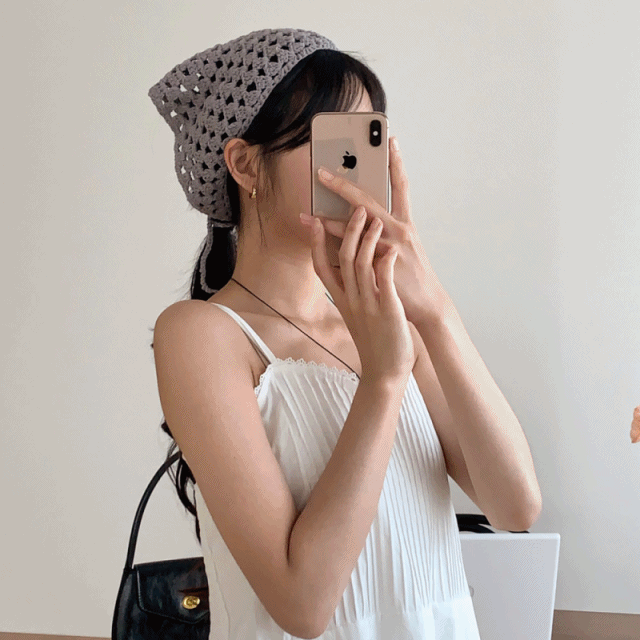 [러블리템/핸드메이드] 와플 니트 뜨개 휴양지 바캉스 반다나 두건 2color