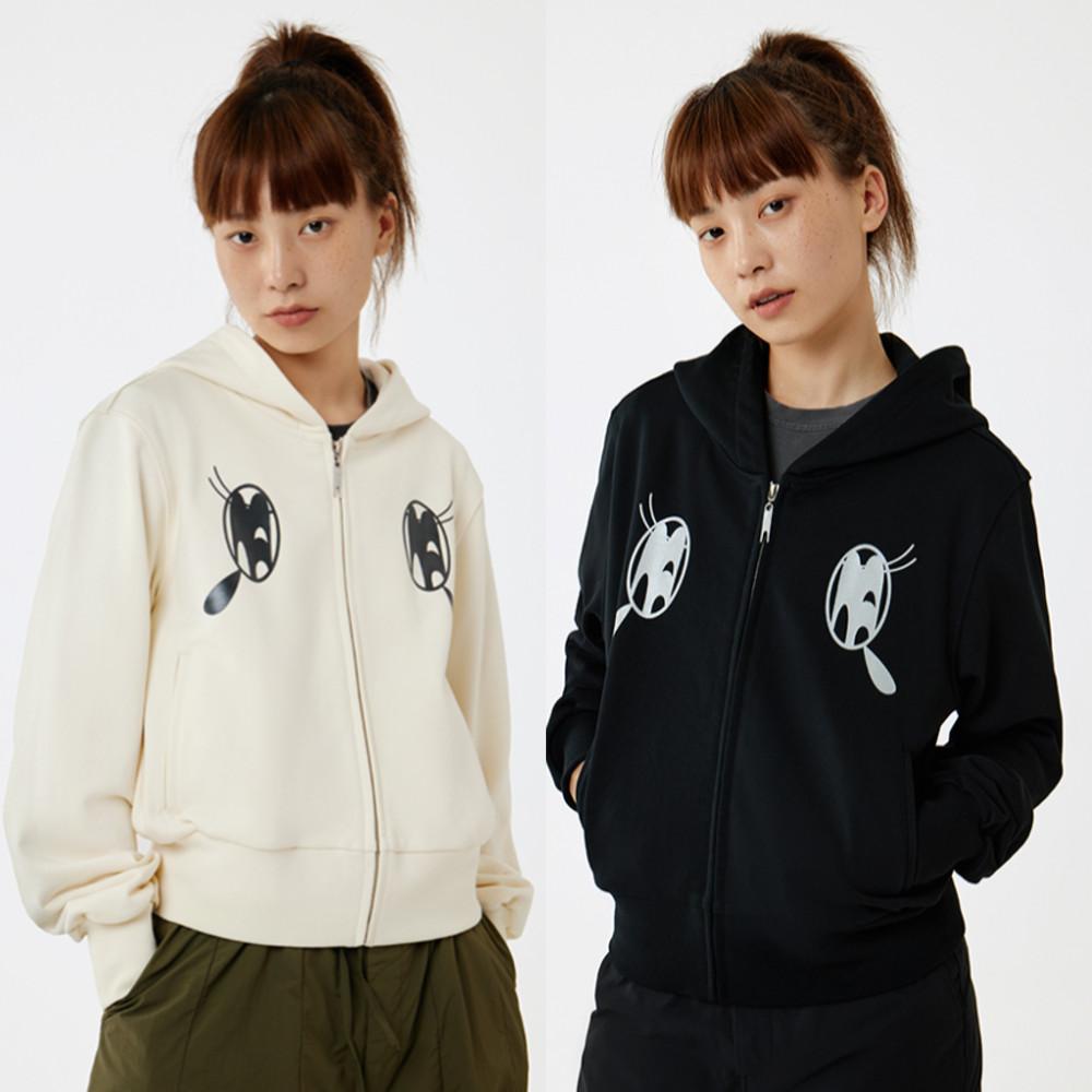 CRYINGCENTER 크라잉센터 후드집업 여성 크롭 후드티 블랙 베이지