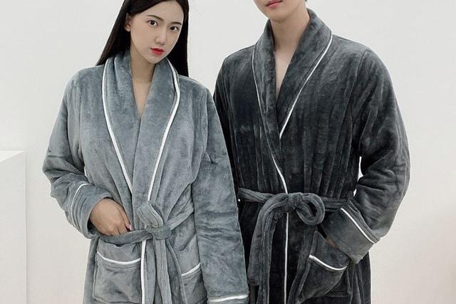 2컬러 겨울 극세사 샤워가운 수면 커플 로브잠옷 홈웨어