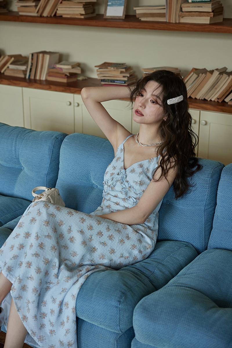 [pre-order] 쉬폰 플라워 슬리브리스 드레스