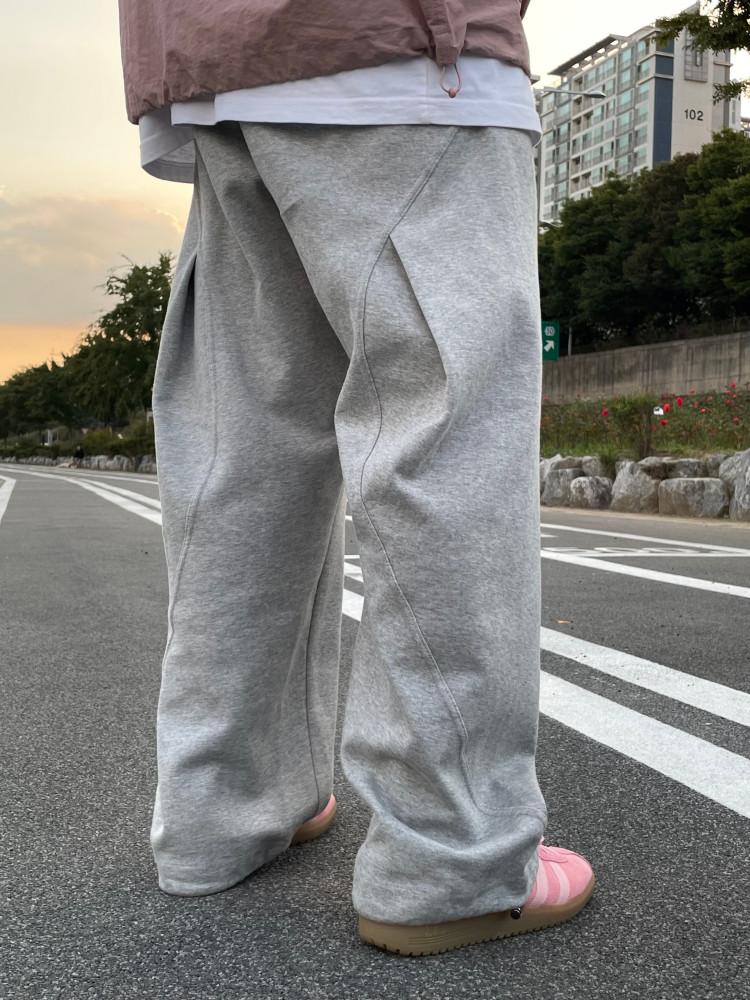 컷 백 커브 스트링팬츠 스웻팬츠 와이드팬츠 밴딩팬츠 4C : 아스라이 ASRAI