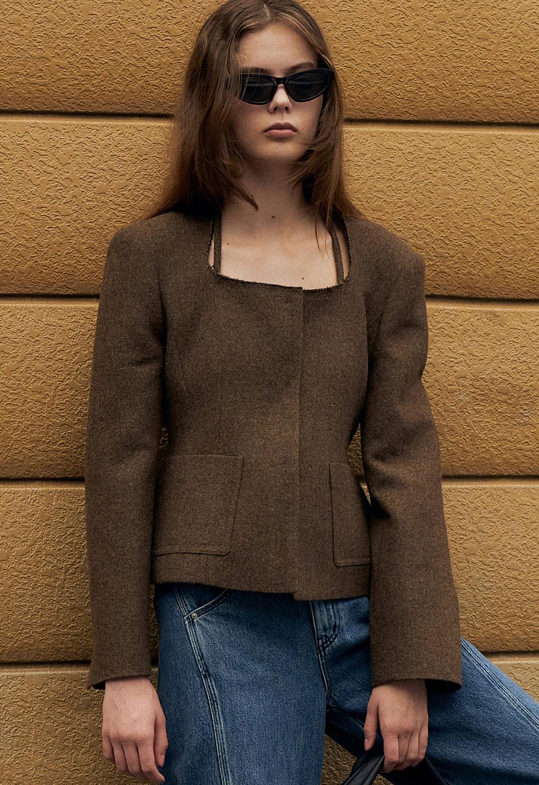 Euro square-neck ribbon Jacket