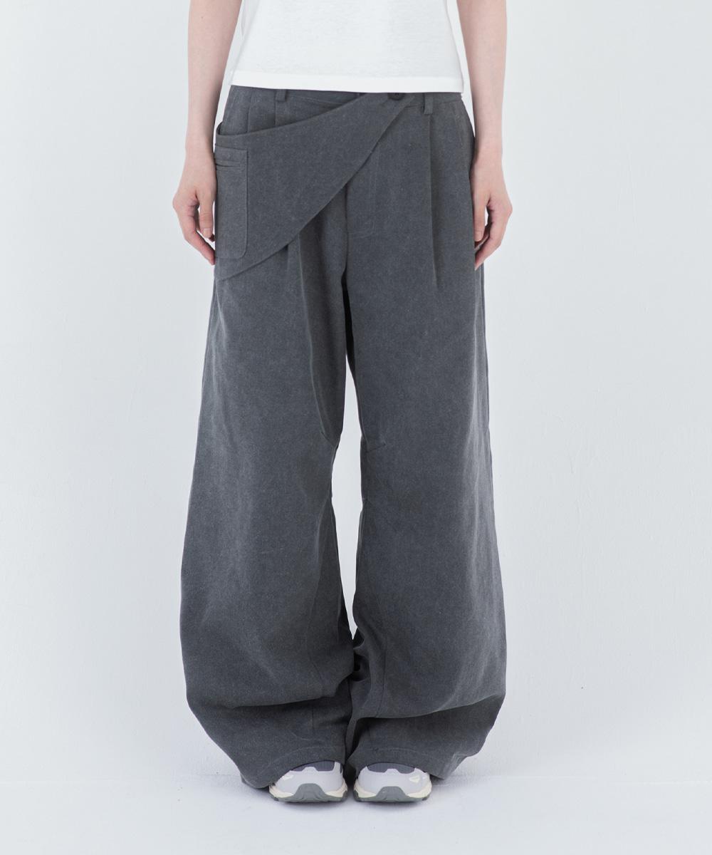 [4/10 drop]Waist pocket bag pigment wide pants CHARCOAL