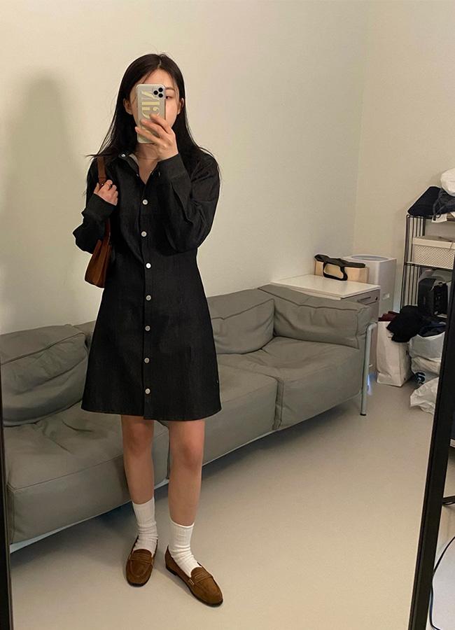 케븐 데님 미니 원피스