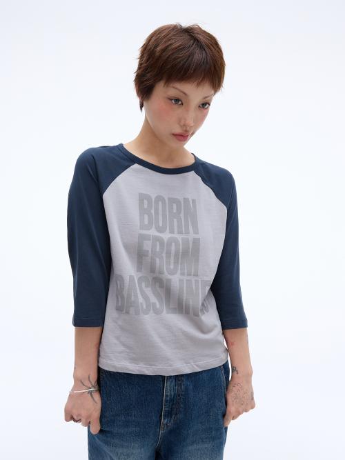 Born From Basslines Printing Raglan 3/4 T-shirt (Navy)
